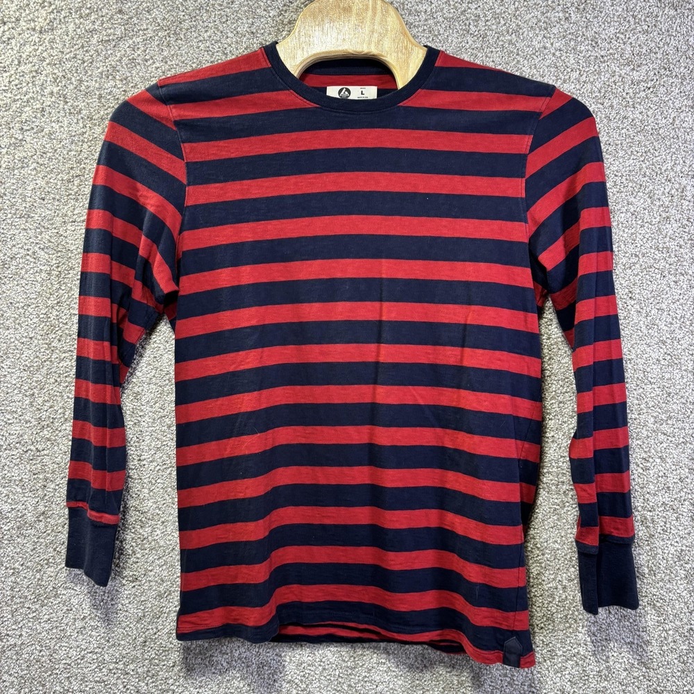 American Giant Shirt Mens Large Blue Red Striped Long Sleeve Made USA Crew Neck